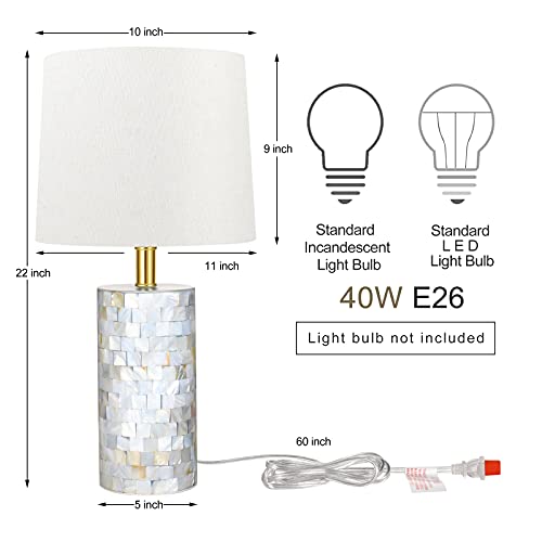Tpamswo Modern Coastal Table Lamps Set Of 2, Natural Mother Of Pearl Tiles Over Design Cylinder 22" Bedside Lamp,For Bedroom Living Room Home Office Desk Nightstand Table Lamp #TOP4