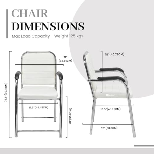 Image of Office Chair Visitor Chair with arm Rest with Steel Frame and Cushioned seat Back, Chair Without Wheels Holds up to 140 kg Heavy Design (1, White, Heavy)