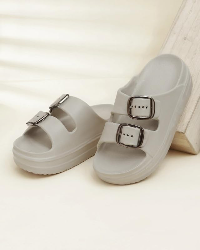 Image of Women Summer Flip Flop Slippers Casual Pillow EVA Anti-Slip Sole Slide Slipper Double Strap Sandals for Women's & Girls Rubber Flats