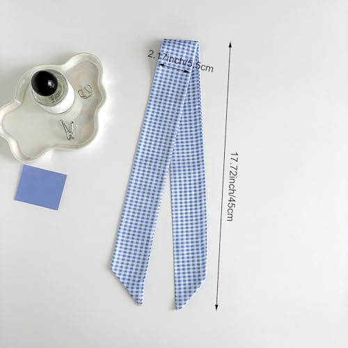 4 Pack Blue and White Pattern Hair Scarves, Neck Scarf Set with Polka Dot, Gingham, Floral Designs for Handbag, Purse Accessories2