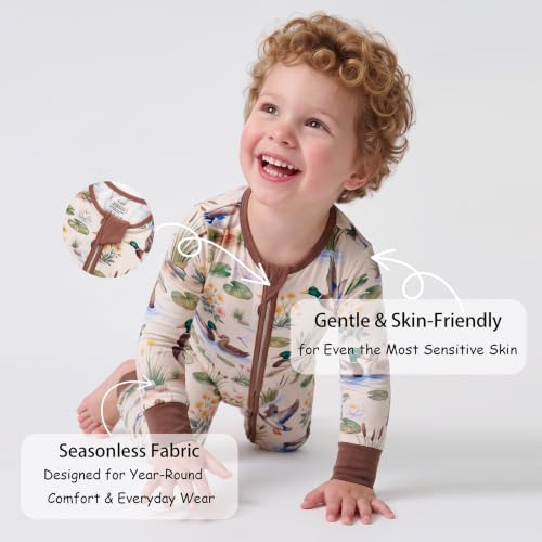 Tulivie Ultra-Soft Bamboo Viscose Footie Jumpsuit for Baby Boys & Girls (Mallard Duck,9-12M) - image 3