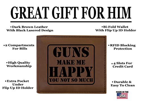 Rogue River Tactical Men's Leather Bifold Wallet RFID Gift For Him Dad Father United States Billfold Hunt Deer Hunter Funny Joke Guns Make Me Happy You Not So Much2