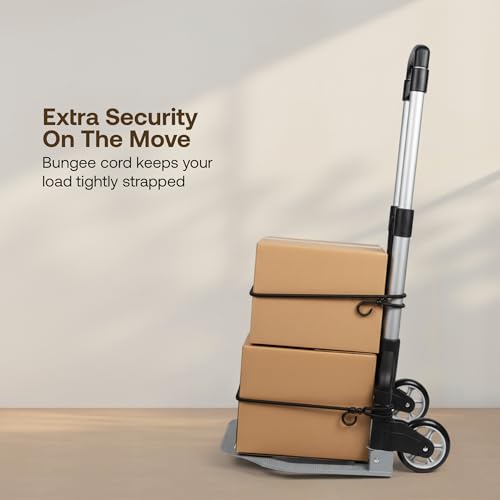 Image of BonKaso Folding Hand Truck 70Kg Capacity | Heavy-Duty Luggage Trolley with Telescopic Handle | Lightweight Collapsible Cart for Travel, Home & Office Use (40x41x100cm) Silver
