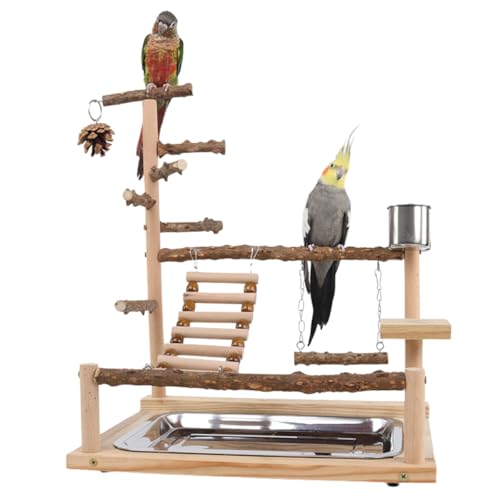 Parrot Playground Playstands, Bird Playgrounds with Feeder Cups Bird Cage Stand Bird Perch Stands, Parakeet Playground Wood Bird Play Stand for Cockatiel Parakeet