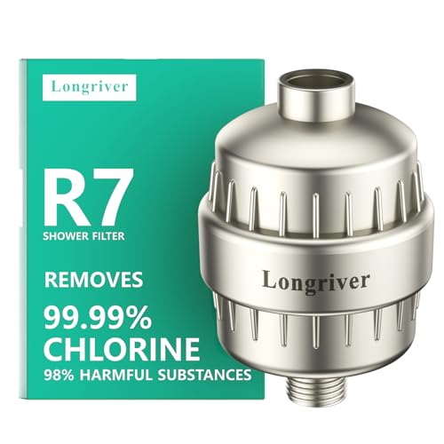 R7 Shower Filter High Put Shower Water Filter for Hard Water 99.99% Remove Chlorine, Heavy Metals, Shower Water Softener, Improve your skin and hair, Bathroom Fixture Hardware Parts, Brushed Nickel