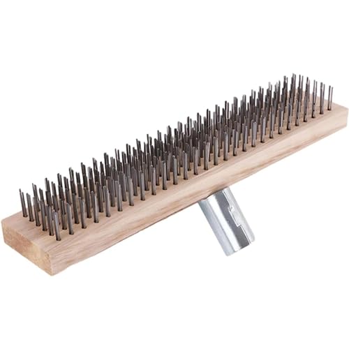 Escoba de alambre de 45 cm de acero con borde rascador y soporte de metal robusto, escoba de metal, escoba de alambre, escoba de alambre para malas hierbas, musgo, cepillo de jardín, cerdas duras para