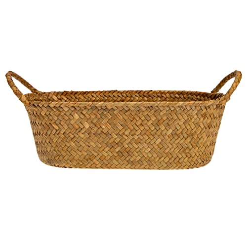 Cabilock Large Capacity Straw Weaving Basket Decorative Sundries Organizer for Desktop Storage for Toys Magazines and Home Break Resistant Stylish Design