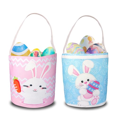 Image of 2 Pcs Easter Egg Baskets for Kids, Easter Eggs Hunt Basket for Kids Empty, Pink Bunny Basket Egg Gifts Bags for Girls Boys Party Favors