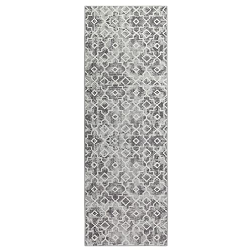 Wonnitar Moroccan Washable Runner Rug - 2X6 Kitchen Rug Runner Grey Hallway Mat Distressed Non-Slip Modern Geometric Trellis Throw Rug Soft Indoor Floor Carpet For Entryway Laundry Bedroom #TOP1