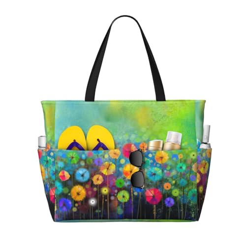 Grand sac à bandoulière pour femmes avec imprimé fleurs style abstrait, sac fourre-tout noir