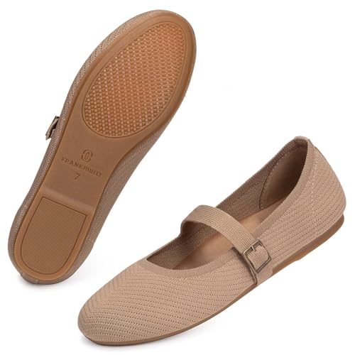 Image of Frank Mully Women's Mary Jane Flats Comfortable Dressy Ballet Flats Casual Round Toe Slip On Washable Knitted Fabric Office Work Woman Shoes