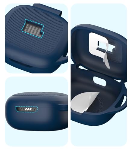 AGENTNANO [3 in 1] for JBL Live Pro 2 Case Cover with Cleaner kit, Logo Visible Design Scratch Resistant Shockproof Silicone Protective Cover for JBL Live Pro 2 Earbuds with Carabiner-Blue