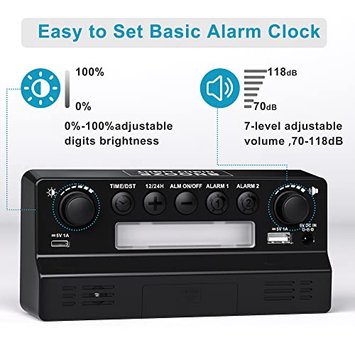 Digital Alarm Clock, Large Display Digital Clock With Dual Alarms,Type C & Usb Charger Port, Battery Backup,Night Light,Dimmer,Adjustable Volume,Snooze,12/24H/Dst, Loud Desk Clock For Bedroom Home Kid #TOP1