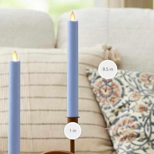 Image of Luminara - Flameless LED Battery Operated Flickering Taper Candles - Cornflower Blue - Pack of 2, 1 inch x 9.75 inch Realistic Moving Flame Wax Unscented