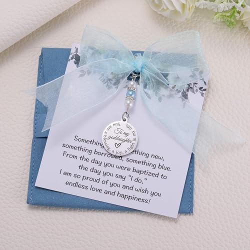 Image of MIXJOY Something Blue Gift for Bride, Wedding Day Bridal Blue Pearl Angel Wings Bouquet Garter Charm for Bride to Be