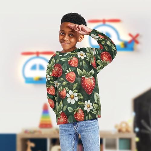 JUNZAN Cute Cartoon Strawberry Flowers Little Girls Pullover Hoodie Fleece Sweatshirt With Hoodie Sports 4T4