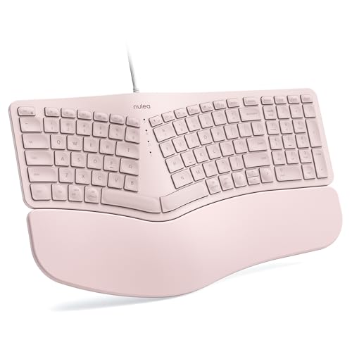 Nulea(ヌレア) RT05C 有線エルゴノミックキーボード スプリットキーボード クッションリストレスト付き チルト脚調整可能 プラグアンドプレイ USBコード Windows/Mac対応 (ピンク)
