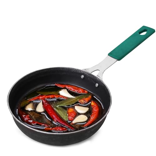 The Indus Valley Pre-Seasoned Iron Tadka Pan with Silicon Grip|Small 12.7 Cm/5 Inch, 0.34Kg|Gas Compatible|100% Pure & Toxin-Free, No Chemical Coating, Black