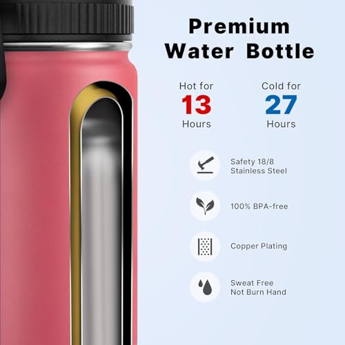Image of koodee 12 oz Water Bottle for School Stainless Steel Double Wall Vacuum Insulated Wide Mouth Flask with Leakproof Spout Lid (Flamingo Pink)
