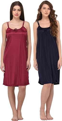 Image of You Forever Women Sexy Satin Striped Solid Above Knee Length Nighty, Loungewear, Nightwear, Sleepwear, Home Wear Short Nighty for Women Pack of 2