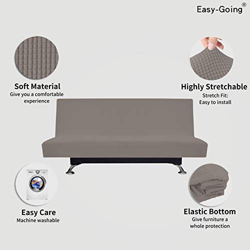 Image of Easy-Going Stretch Large Futon Slipcover Armless Futon Cover Taupe | Sofa Bed Furniture Protector Without Armrests with Elastic Bottom for Kids, Soft Jacquard Machine Washable