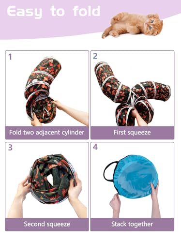 Image of EGETOTA Cat Tunnel for Indoor Cats Large, with Play Ball S-Shape 5 Way Collapsible Interactive Peek Hole Pet Tube Toys, Puppy, Kitty, Kitten, Rabbit (S5 - Mushroom)