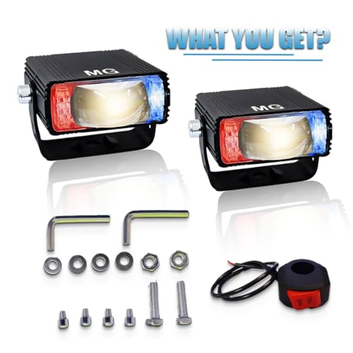 Image of Universal 40W LED Fog Lamp with Switch for Cars and Bikes | Multi-Color Auxiliary Light with White, Yellow, Red Blue and Dual Combo Beams | Waterproof Off-Road Projector Lens Headlight