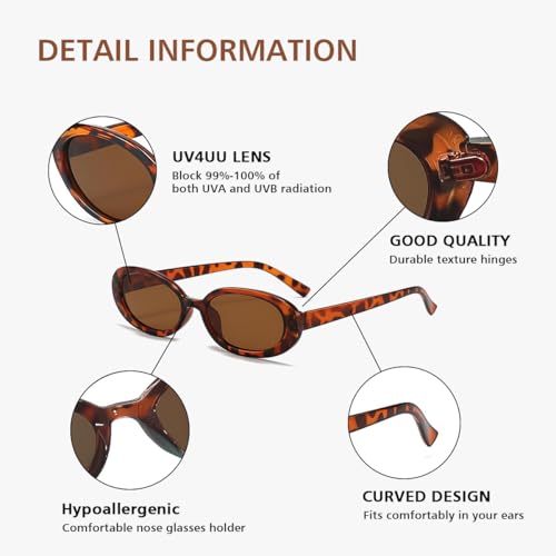 1 Pack Retro Oval Sunglasses for Women Men, Fashion Small Oval Sunglasses Vintage Lightweight Narrow Shades Sun Glasses4