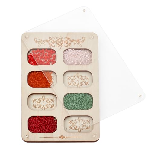 Image of AHANDMAKER Wooden Jewelry Storage Tray with Glass Lid Wood Bead Board with Lid 8 Slot Old Lace Bead Storage Organize with Cover for Beads, Bracelets 4.72 x 7.68 x 0.37 Inch