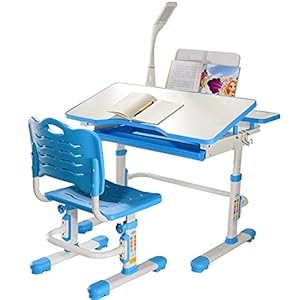 Bureau met plank Studietafel voor kinderen kan worden verhoogd en verlaagd bureau en stoel set primaire school student bureau studie bureau witte computer bureau (Color : Blue)