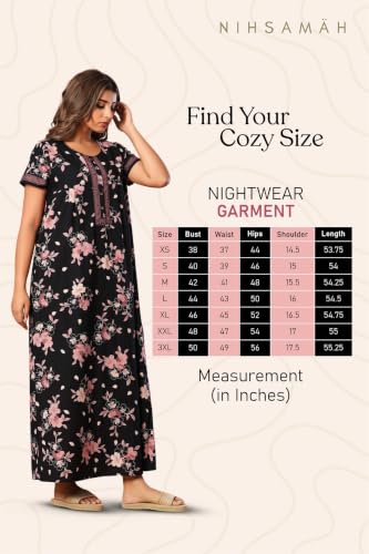 Image of NIHSAMAH Cotton Nighty for Women with Pocket, Premium Printed Long Nighty | Comfortable & Fancy Sleepwear /Nightwear