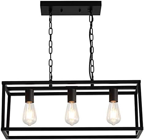 LIGOTFIRE Modern Chandeliers Rectangle Black 3 Light Dining Room Lighting Fixtures Hanging,Kitchen Island Cage Linear Pendant Farmhouse Ceiling Light