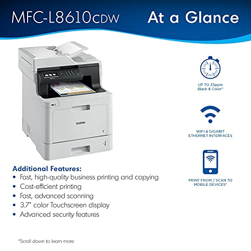 image for Brother MFC-L8610CDWB All-in-One Color Wireless Laser Printer for Home
