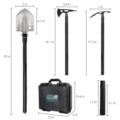 Image of Folding Survival Shovel - 30 inch Heavy Duty Carbon Steel 14-in-1 Multitool Tactical Axe Entrenching Tool with Storage Box Emergency Survival Gear for Camping, Hiking, Hunting,Gardening