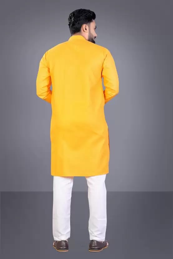Image of weltpocket Men's Cotton Blend Solid Straight Kurta Pyjama