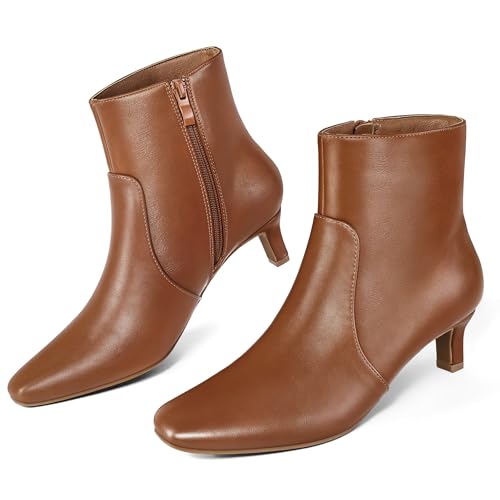 mysoft Women's Kitten Heel Ankle Boots Square Toe Booties Comfortable Dress Shoes with Side Zipper2