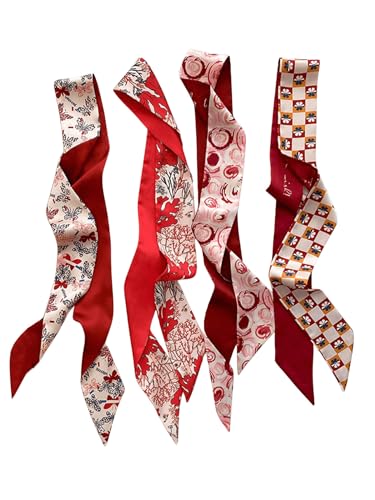 WDIRARA Girl's 4 Pack Floral Hair Scarf Handbag Scarfs Neck Scarf Neckerchief Headbands