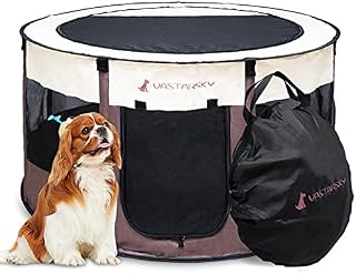 Foldable Portable Puppy Playpen, Soft Pop up Pet Playpens for Puppy Dog Kitten Cat, Lightweight Fabric Playpen with Breathable Mesh, Pet Cage for Indoor and Outdoor Use (48 x 48 x 23 in, Coffee)