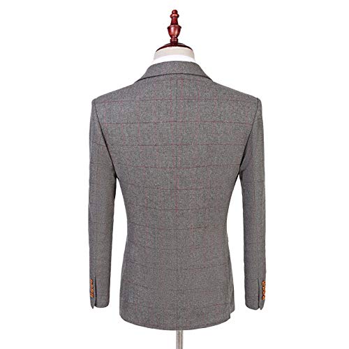 Plaid Grey Classic Tweed Herringbone Wool Men Suit 3 Pieces Check Striped Suits4
