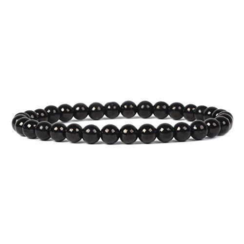 Natural Jet Lignite Gemstone 6mm Round Beads Stretch Bracelet 6.5 Inch Unisex