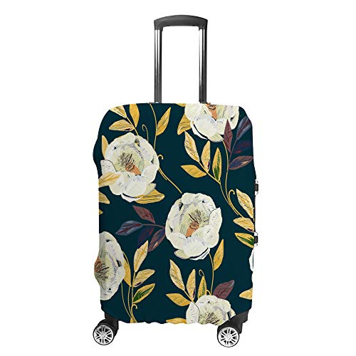 Housse de voyage anti-rayures lavable pour valise beige clair aux motifs pivoines