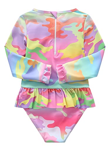 Image of Aisyee Baby Girls One Piece Swimsuits Long Sleeve Rash Guard Swimshirts