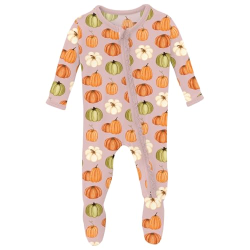 KicKee Print Muffin Ruffle Footie with Zipper, Soft Sleepwear, One-Piece Girl Clothes