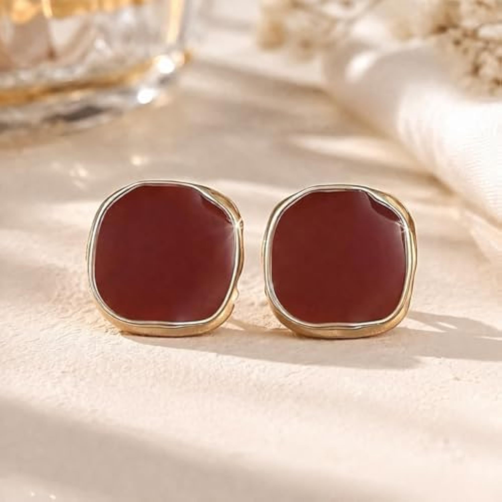 Women's Red Korean Studs Earrings Set, Stylish Crystal Design
