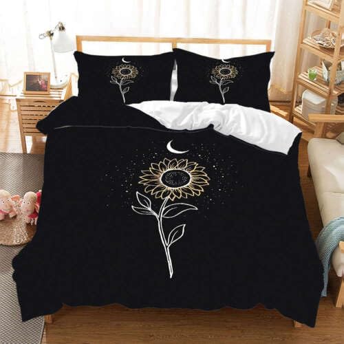 Parure de lit 220x240 tournesol noir en microfibre douce pour transformer votre chambre adulte