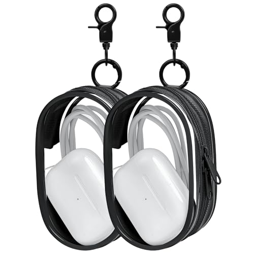 Linsaner 1|2|4 Pack Storage Bag for Organizing Data Cables, Earphone, Chargers, Keys, Change, Blind Box Doll Transparent Display Bag, Portable Multi-Function Storage (2Pack, Black + Black)