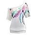 Produktbild MRULIC Mode Frauen Plus Size Skew Kragen Feder Druck Kurzarm Weste Tops Bluse(Weiß,L)