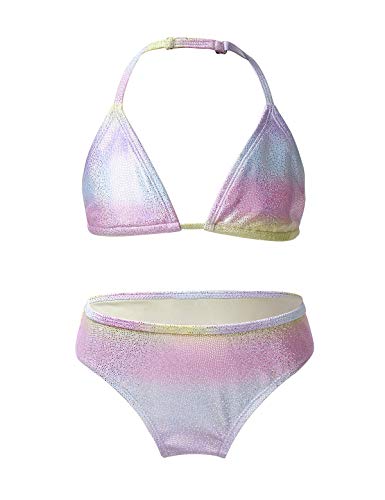 Freebily Costume da Bagno Ragazza Bambina Due Pezzi Bikini Mare Reggisno Triangolo Halter Collo Mutandine da Piscina Colore Sfumato Swimsuit Abitino da Mare Beachwear Colore sfumato 12-14 Anni