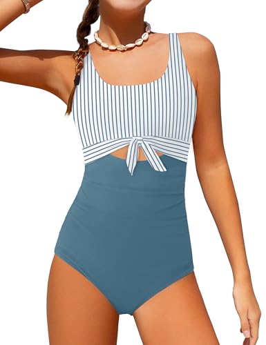 Image of Qaoerde Girls Swimsuit One Piece Swimsuits Cutout Ruched Bathing Suits Adjustable Straps Tie Girls' Swimwear 9-16Y