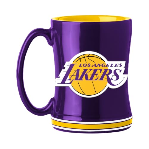 FANMATS NBA Los Angeles Lakers 14 oz Relief Coffee Mug 14 Fluid Ounces | Ceramic | Sculpted 3D Logo | Team Color | Great Gift